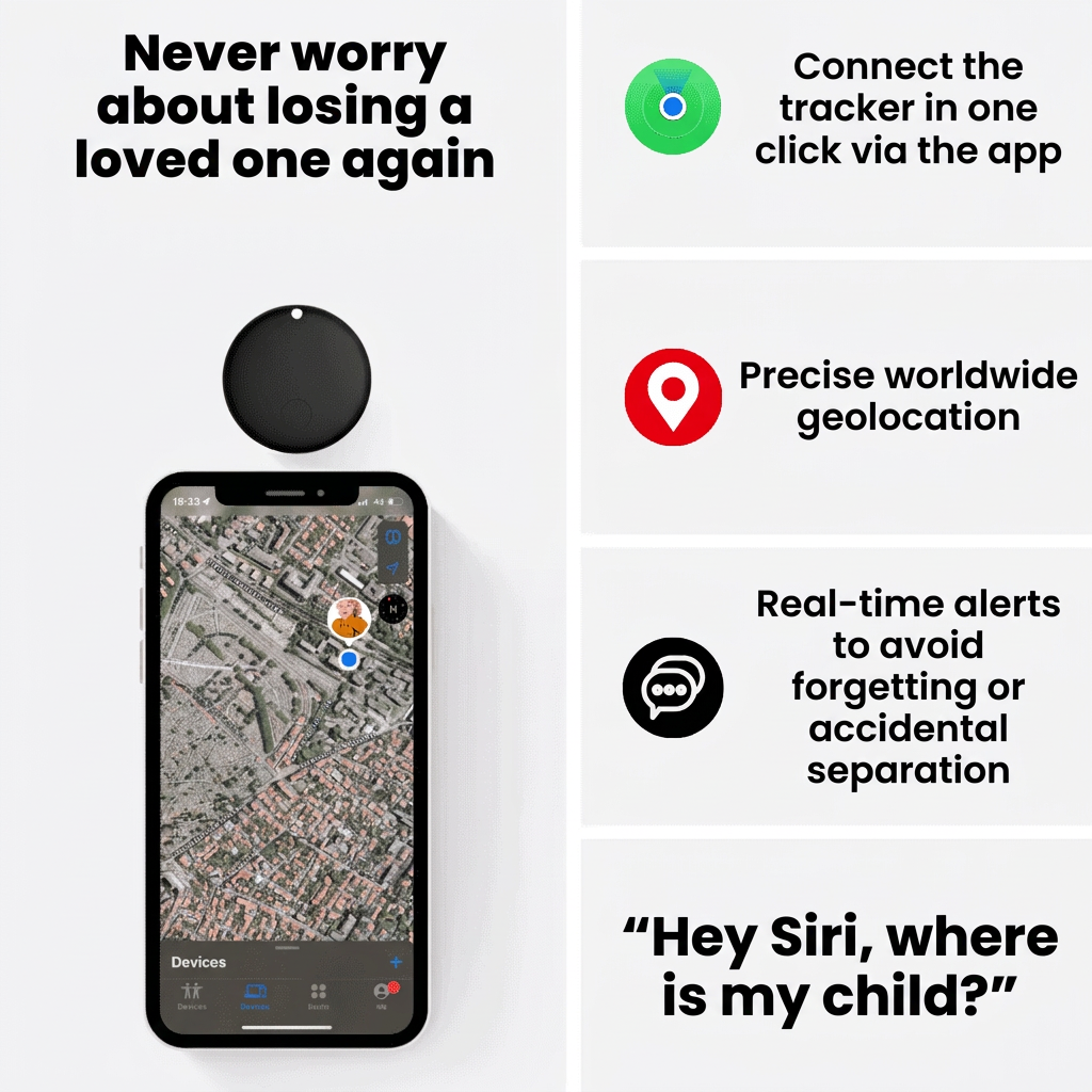 GPS Tracker Child No Subscription & No SIM Card Required, Compatible Android & iOS