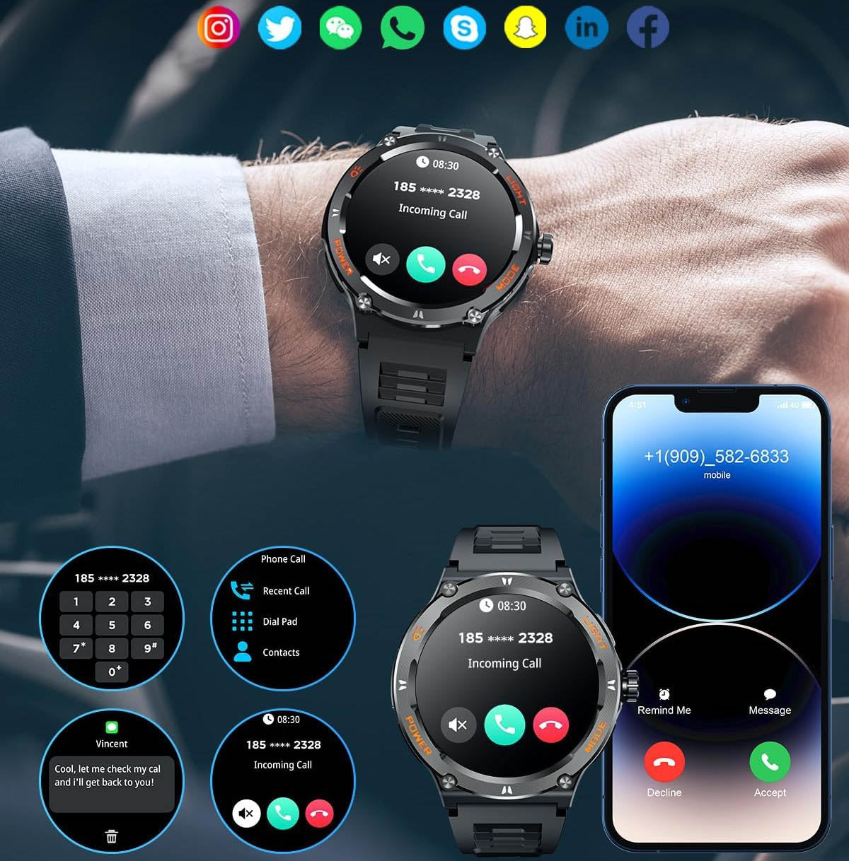 Smartwatch with HD Display with Built-In Compass