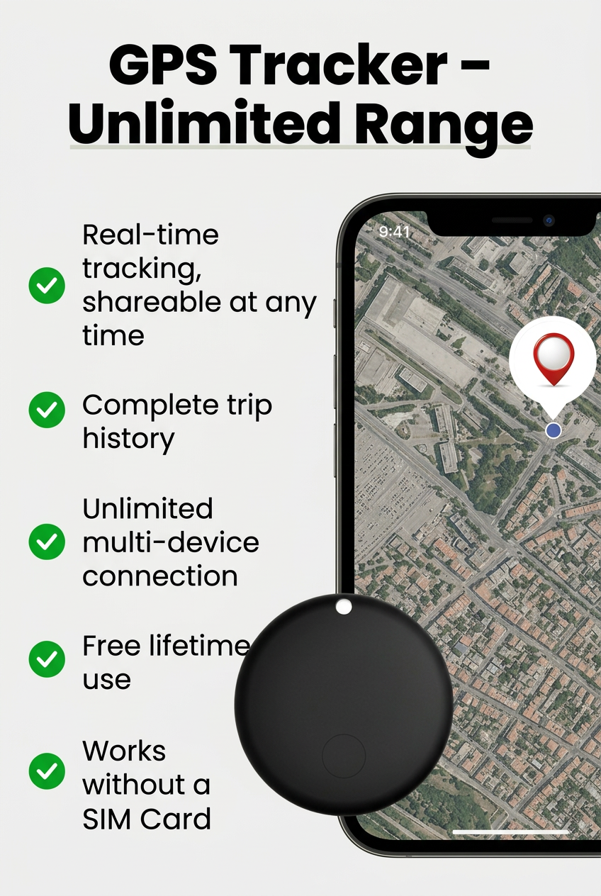 GPS Tracker Child No Subscription & No SIM Card Required, Compatible Android & iOS